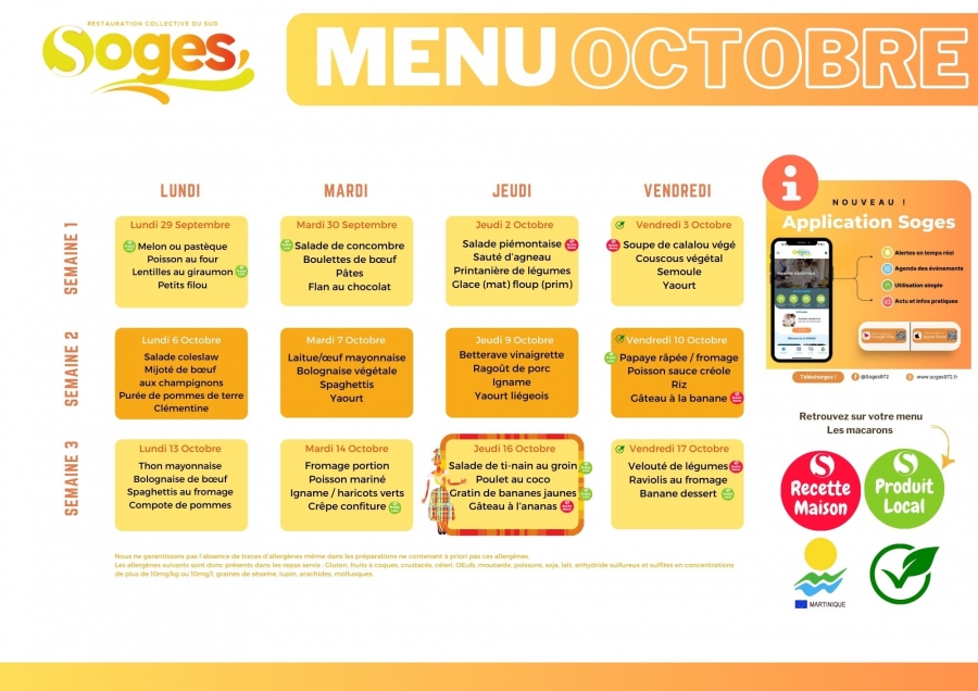 MENU MATERNELLES ET ELEMENTAIRES DES MOIS D'OCTOBRE 2025