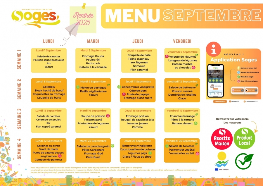 MENU MATERNELLES ET ELEMENTAIRES DES MOIS DE SEPTEMBRE 2025